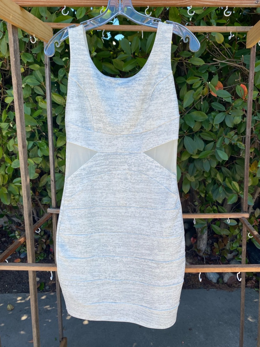 Windsor Heathered White Sleeveless Bodycon Dress with Mesh Insets small